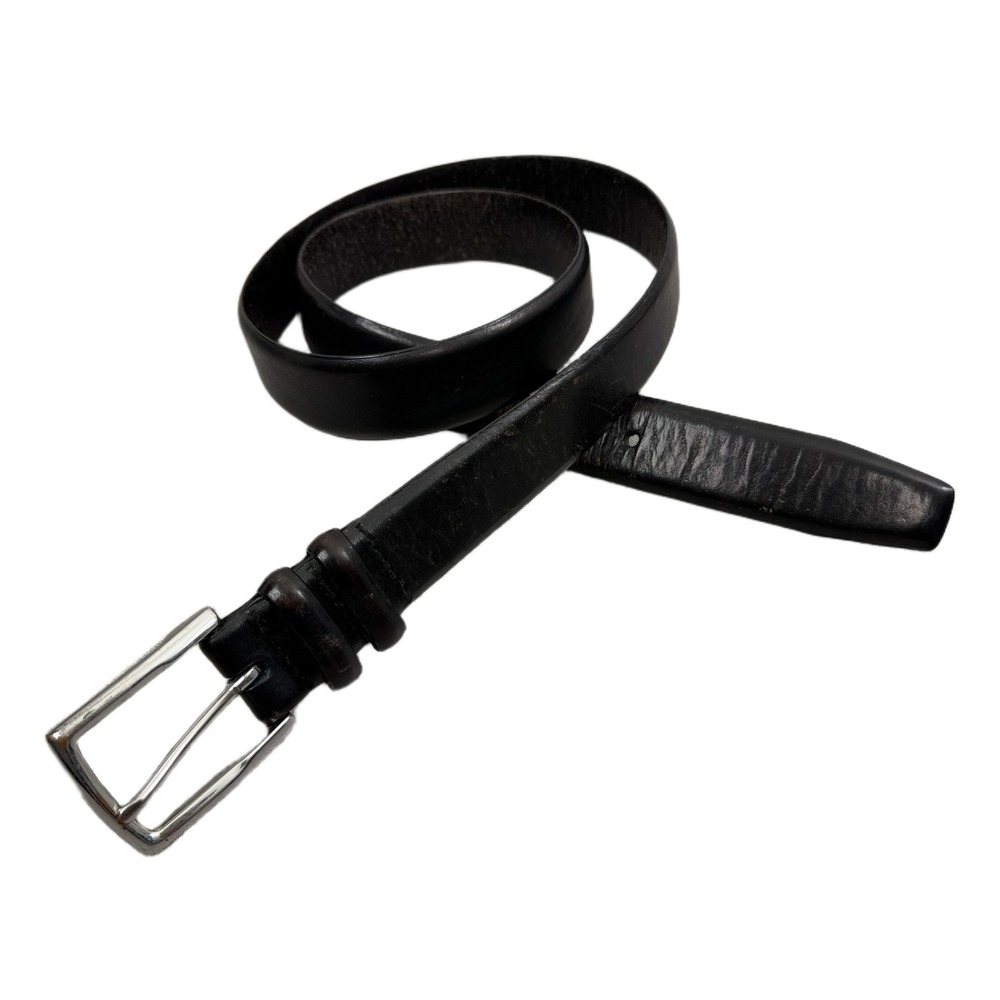 Polo Ralph Lauren Leather Belt 38 Mens Black Silver Buckle Distressed Classic